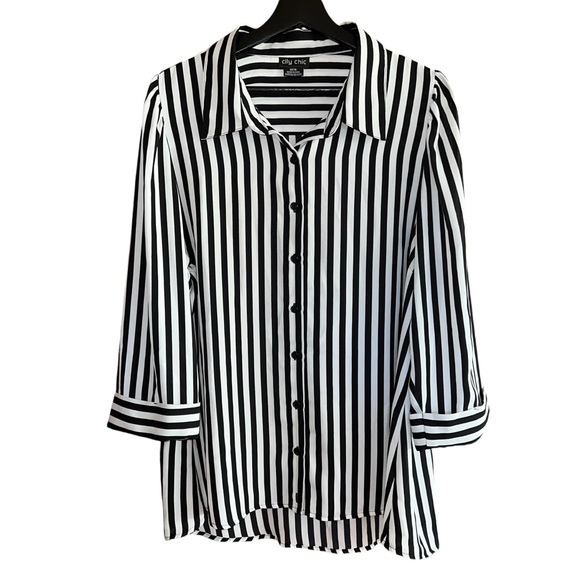 City Chic Black White Striped Blouse Womens 18‎ W/Flaws - Picture 1 of 12